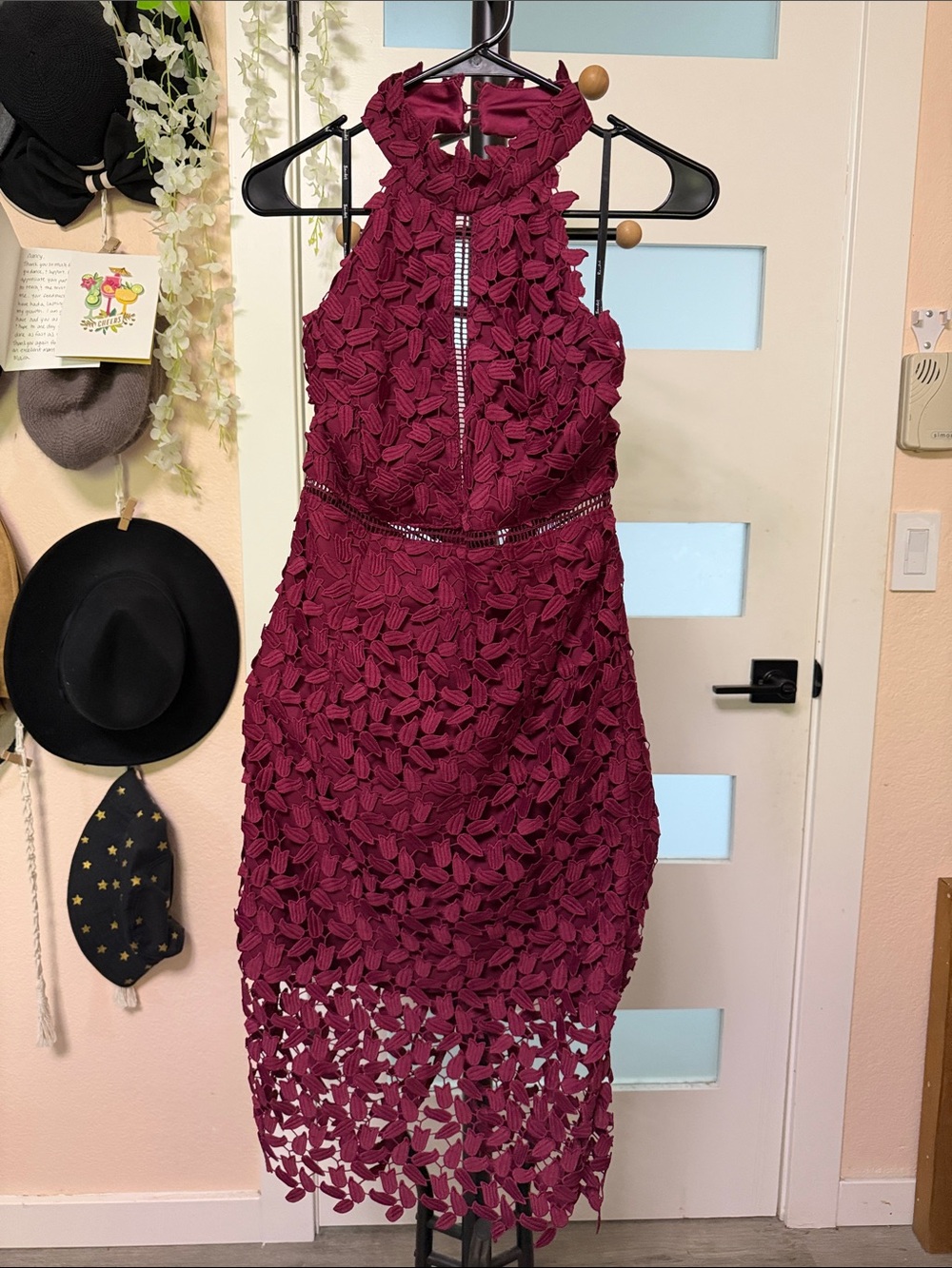 Bardot Berry Lace Midi Dress